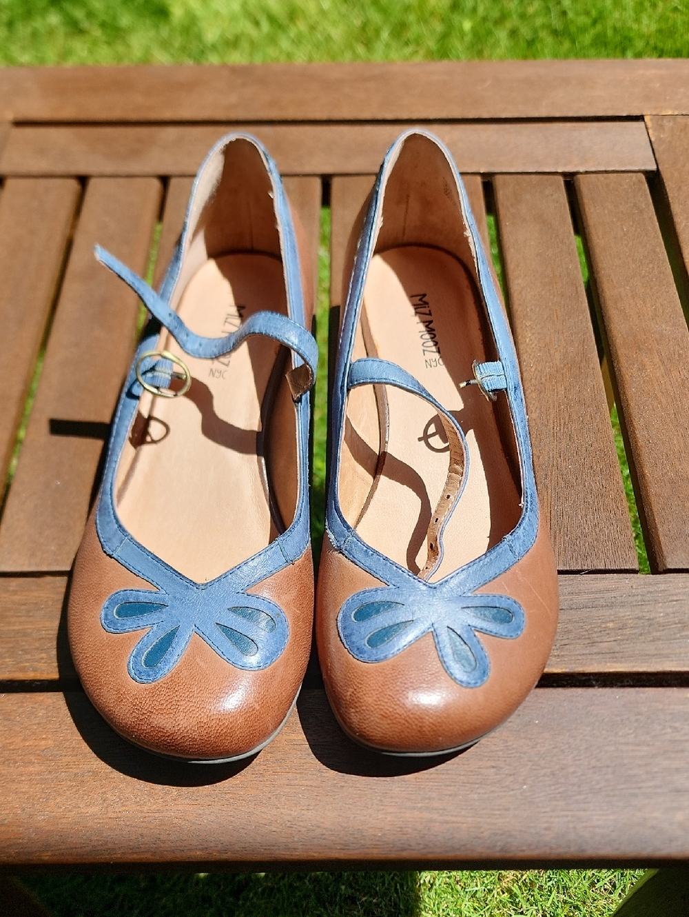Miz Mooz Brown and Blue Mary Janes